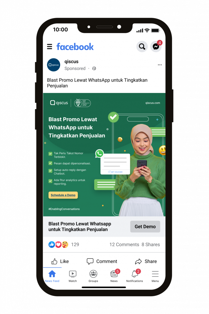 Contoh iklan WhatsApp di Facebook