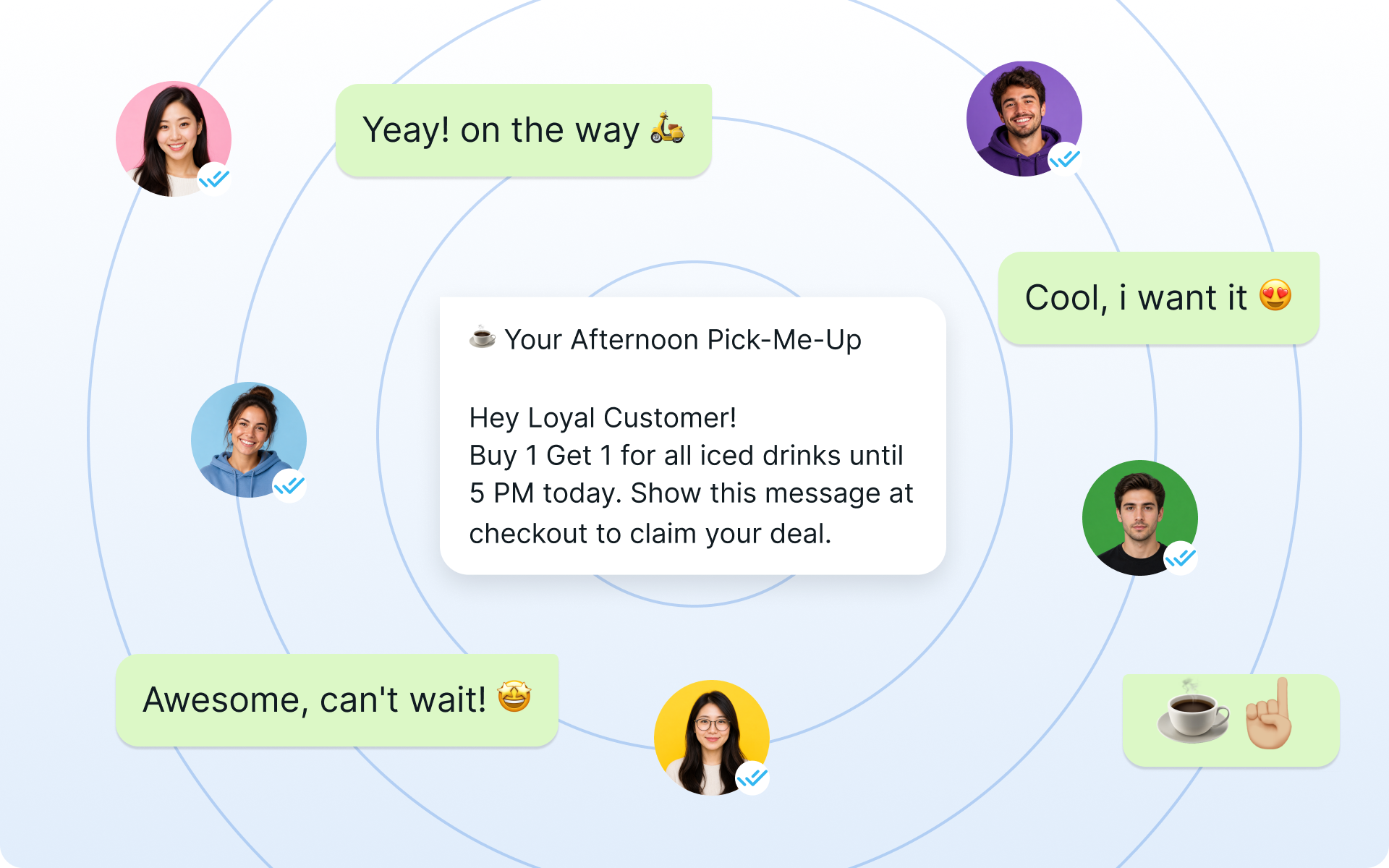 Ilustrasi pesan promo WhatsApp broadcast yang menjangkau banyak pelanggan dengan engagement tinggi