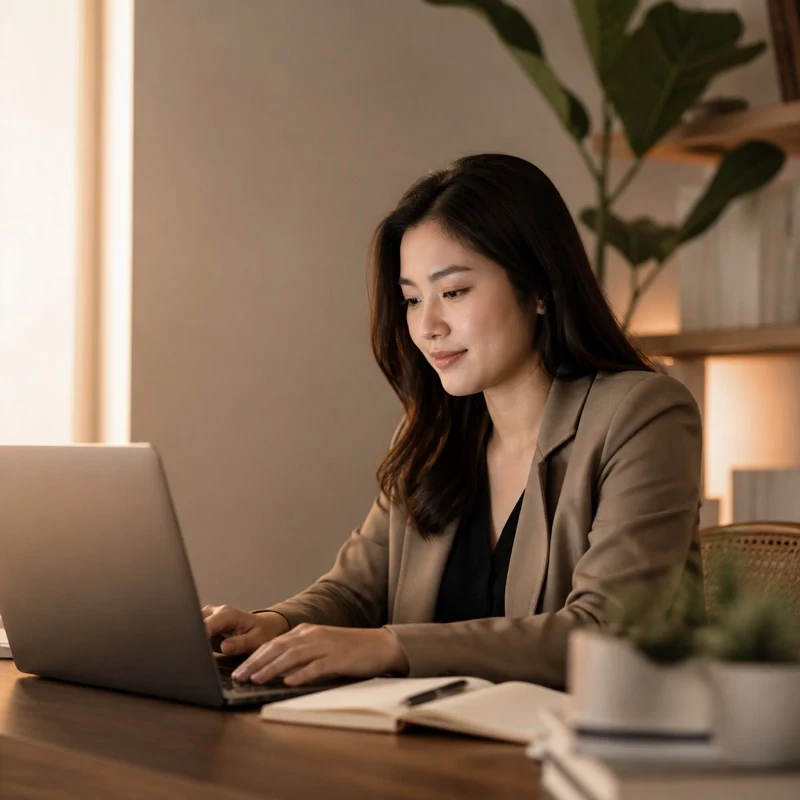 A sales agent replying to a customer chat on a laptop, with the chat turning into a lead in QCRM