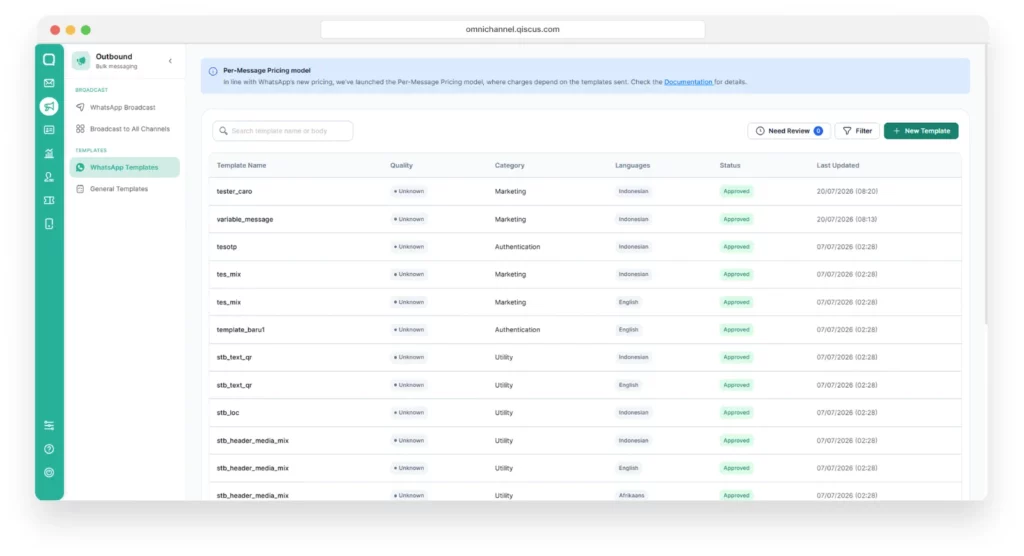List of WhatsApp message templates you have created
