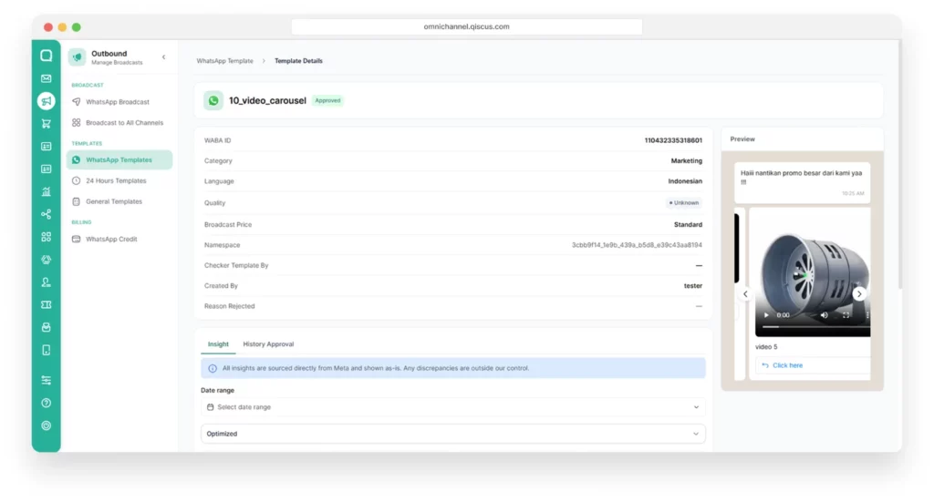 Template details, including the namespace and language